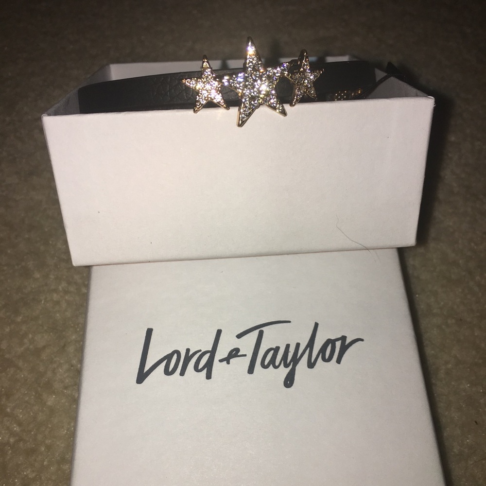 Lord & Taylor Black Leather Star Choker Necklace